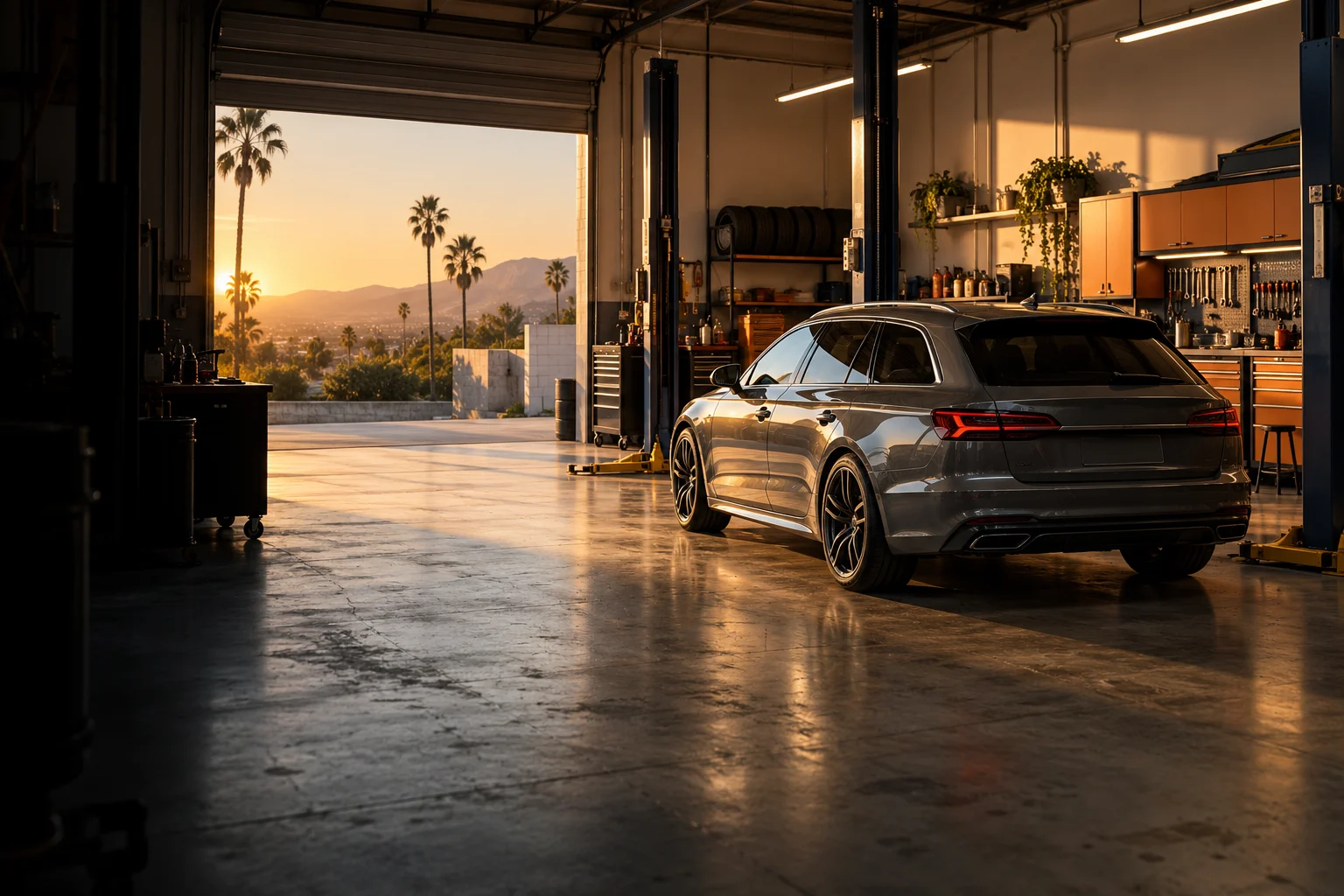 Illustrative workshop in the Meridian Auto Works design concept